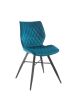 Chaise Romy, siège tournant, pieds métal noir, H85 × L46 × P55, bleu canard