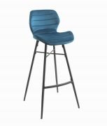 Tabouret de bar Hugo pieds métal/velours bleu canard - Tropic'Attitude