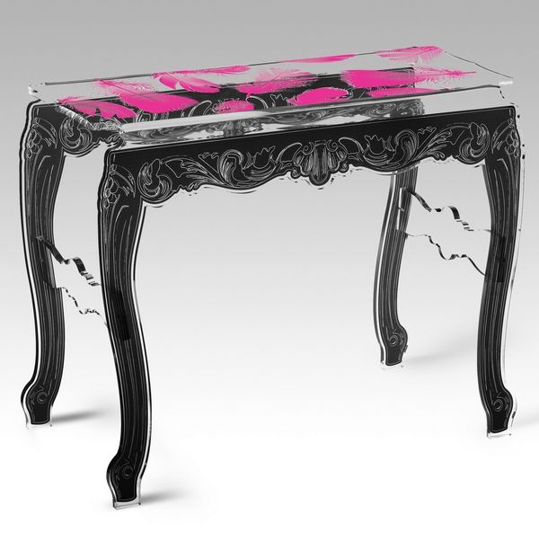 Console Plume en acrylique rose pieds noirs - Acrila Concept