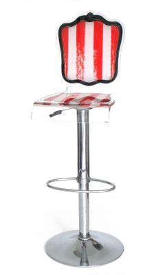 Tabouret réglable Charleston en acrylique rayé rouge pied métal - Acrila Concept