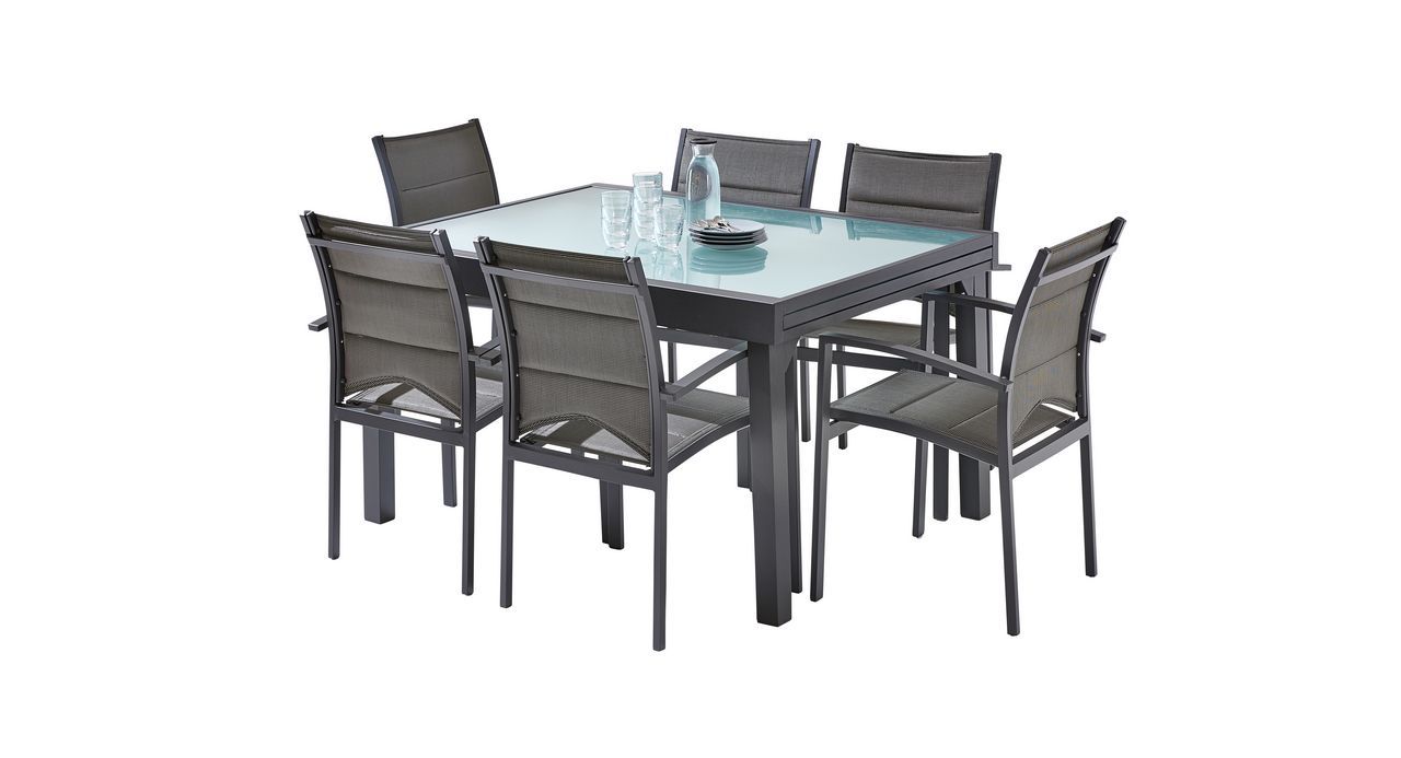 Salon De Jardin Modulo Gris Anthracite Table 610 Places 6 Fauteuils