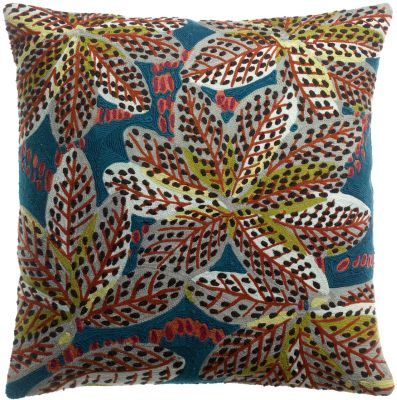 Coussin brodé Ariane en coton coloris Pétrole 45x45 - Vivaraise