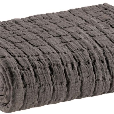 Couvre-lit uni Swami en coton stonewashed coloris Asphalte 180x260 - Vivaraise