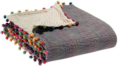 Jeté de lit Gastounet en coton coloris Tonnerre/Multicolore 220x220 - Vivaraise