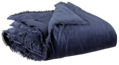 Jeté de lit uni Fara en velours de coton coloris Marine 260x260 - Vivaraise