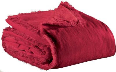 Jeté de lit uni Fara en velours de coton coloris Rubis 260x260 - Vivaraise