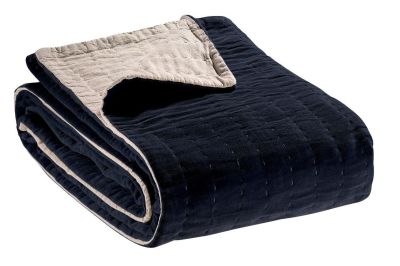 Plaid uni Elise en coton coloris Cobalt recto beige 140x200 - Vivaraise