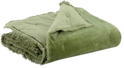 Plaid uni Fara en velours de coton coloris Olive 135x200 - Vivaraise