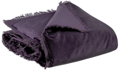 Édredon uni Fara en velours de coton uni coloris Raisin 85x200 - Vivaraise