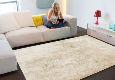 Tapis Lounge Collection ~ Swing Shaggy Crème carré 200x200