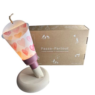 Coffret Lampe Nomade enfant Joli Coeur base rose d'antan - Maison Polochon