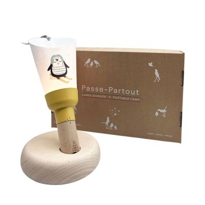 Coffret Lampe Nomade enfant Pingouin à Ski ! base Jaune Miel - Maison Polochon