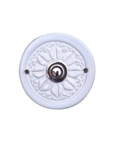 Sonnette décorée filaire ronde chrome en céramique blanc - Sonnette déco