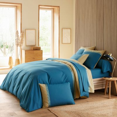 Drap de lit Lino cobalt percale 180x290 - Tradilinge