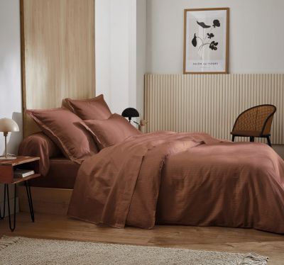 Drap plat Grand Hôtel satin de coton coloris cuir 180x290 - Tradilinge