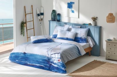 Housse de couette Régate percale motifs bleu 140x200 - Tradilinge