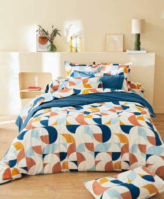 Taie de traversin Modulo cobalt en percale 43x140 - Tradilinge